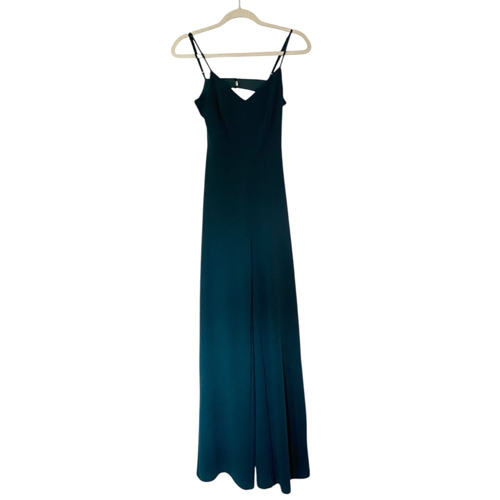 Lulus women’s emerald green jumpsuit open back details size XS formal wedding